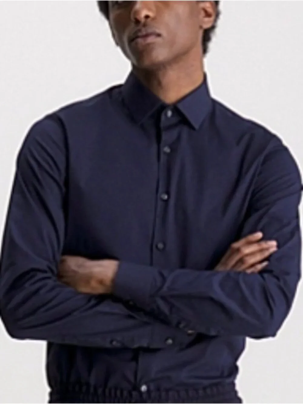 New Calvin Klein Blue Dress Shirt Black Military Stripe Sleeve 100% cotton Sz L